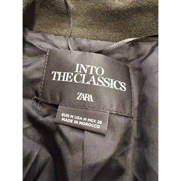 ZARA Limited Edition Wool Blend Dark Olive Green Blazer Jacket Gold Buttons sz M - Picture 12 of 16